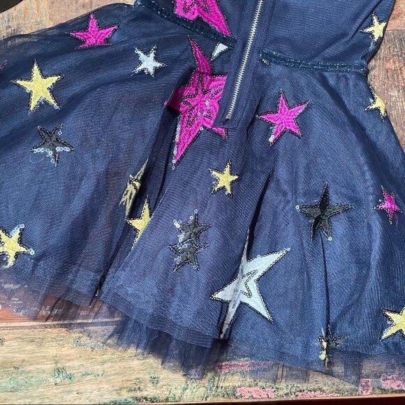 Hannah Banana Navy Blue Sequins and Multicolored Stars Tulle Layered Dress - Picture 5 of 11
